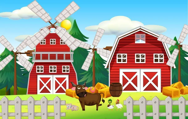 Animals Farm Landscape Illustration — Image vectorielle