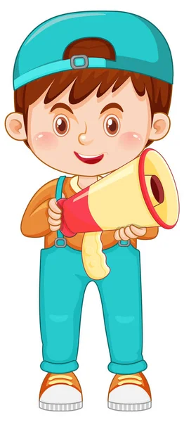 Cute Boy Cartoon Character Holding Megaphone Illustration — Stock Vector