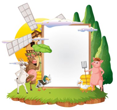 Empty banner template with farm animals illustration