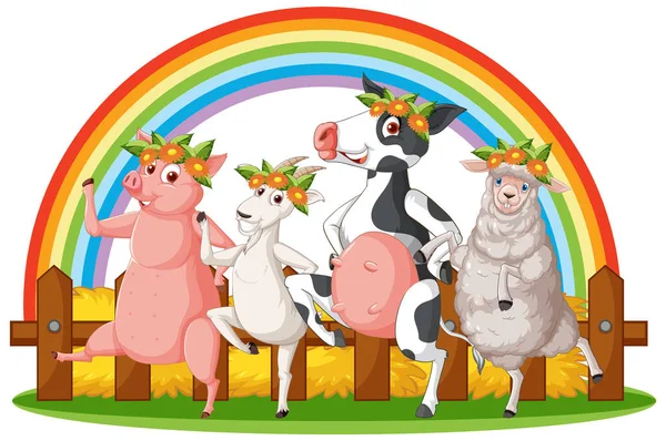 Happy Farm Animals Acrtoon Characters Illustration — Stock Vector