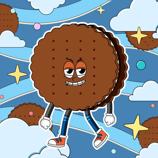 Vicces Cookie Rajzfilm Karakter Illusztráció — Stock Vector