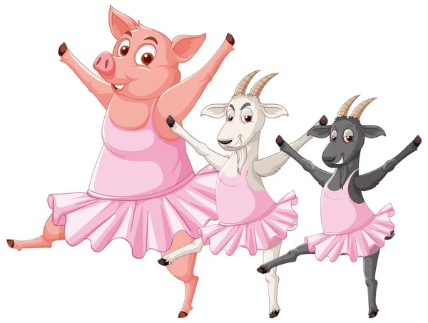 Farm Animals Dancing Ballet Illustration — Stock Vector
