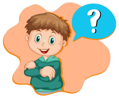 A boy thinking with question mark in callouts illustration