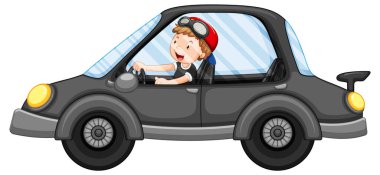 Cartoon girl driving black car  illustration