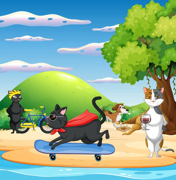 Huisdieren Tekenfilm Karakter Het Strand Illustratie — Stockvector