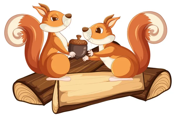 Cute Squirrel Acorn Illustration — Stockvector