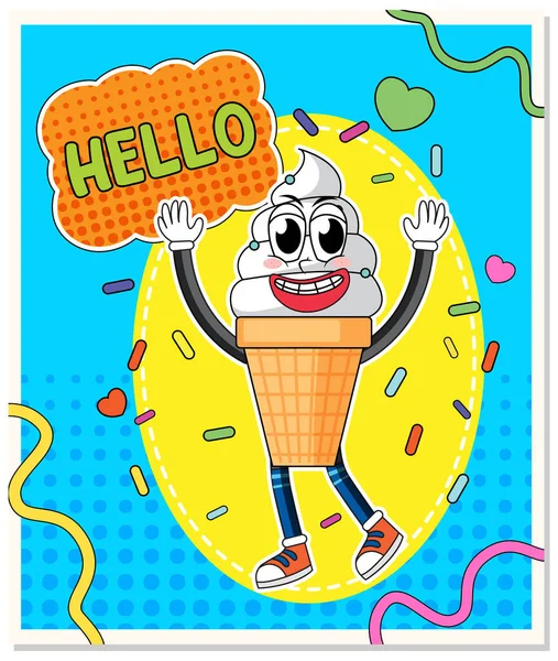 Ice Cream Word Expression Hello Comic Style Illustration — Stock vektor