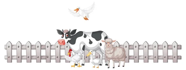 Many Animals Fence Illustration — ストックベクタ