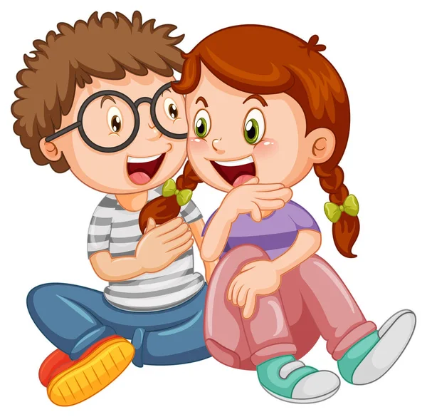 Happy Young Couple Sitting White Background Illustration — Stock Vector