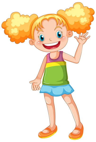 Cute Happy Girl Cartoon Character Waving Illustration — Vettoriale Stock