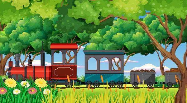 Tren Con Ilustración Escena Natural — Archivo Imágenes Vectoriales