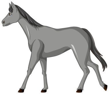 Grey horse walking cartoon illustration