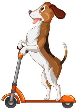 Cute puppy dog playing scooter on white background illustration