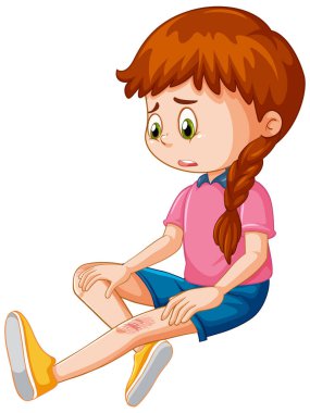 Beyaz arkaplan illüstrasyonunda bir kız yaralandı