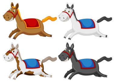 Set of horse running on white background illustration