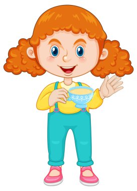 Set of girl holding a tea cup illustration