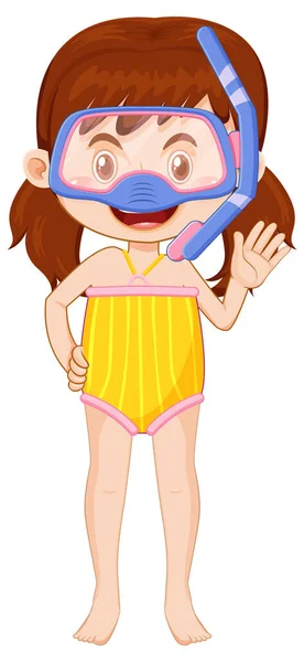 Schattig Meisje Cartoon Karakter Dragen Zwempak Illustratie — Stockvector