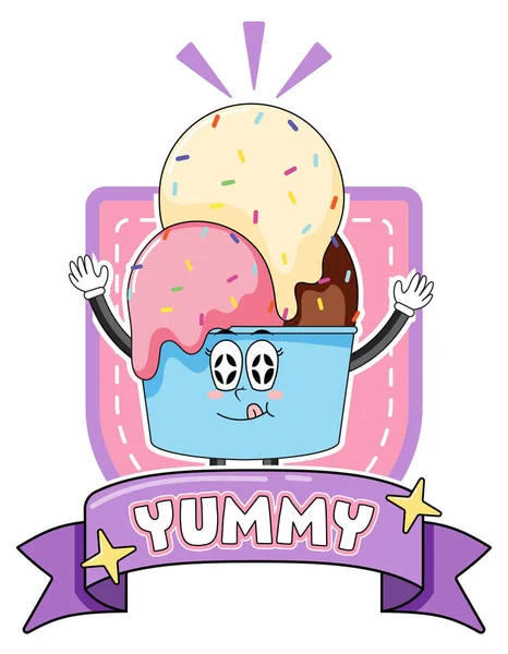 Funny Ice Cream Cartoon Character Illustration — 스톡 벡터