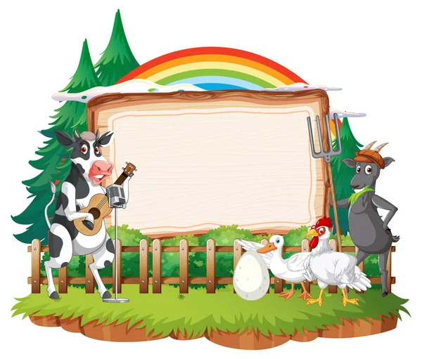 Modelo Banner Vazio Com Ilustração Animais Fazenda — Vetor de Stock