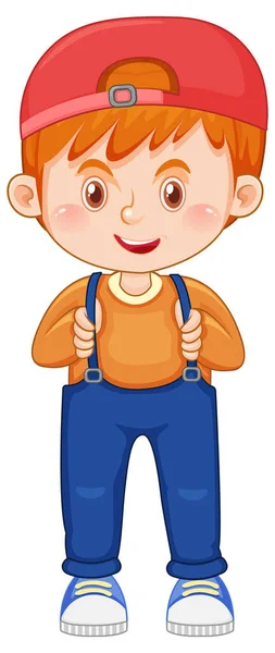 Leuke Jongen Cartoon Karakter Dragen Pet Witte Achtergrond Illustratie — Stockvector