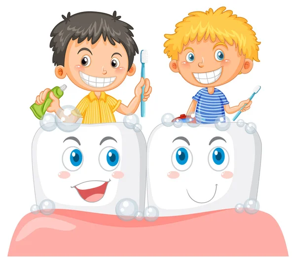 Group Children Cleaning Teeth Illustration — Stock Vector