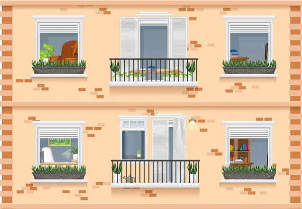 Edificio Apartamentos Con Ventanas Ilustración — Vector de stock