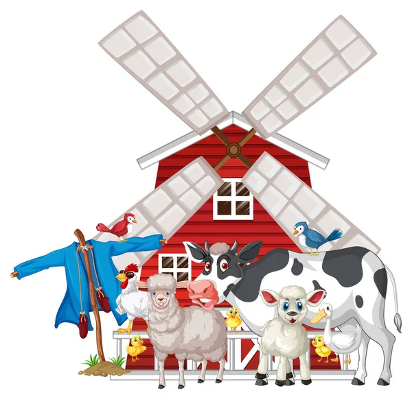 Many Farm Animals Barn Illustration —  Vetores de Stock