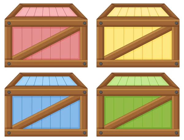 Set Wooden Crate White Background Illustration — Vector de stock