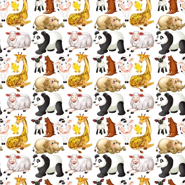 Roztomilá Zvířata Karikatura Set Bílém Pozadí Ilustrace — Stockový vektor