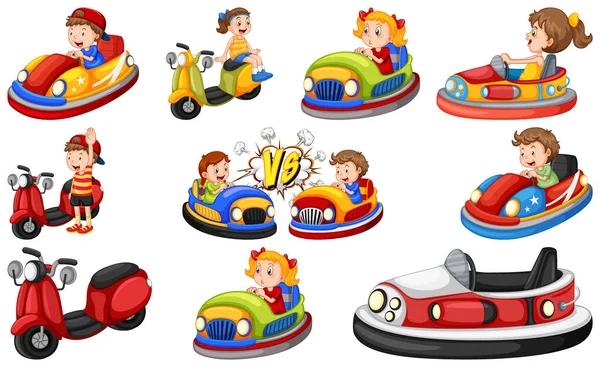 Set Kids Riding Kart Illustration — ストックベクタ