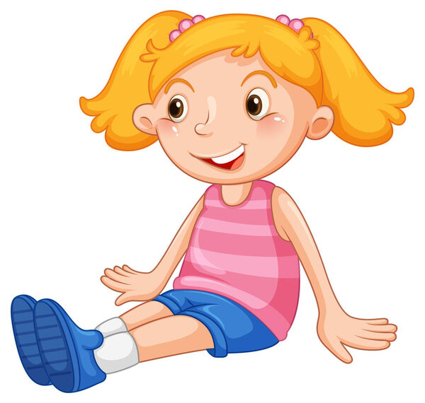 Little girl with happy face sitting illustration