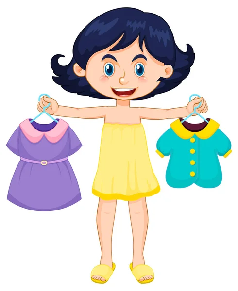 Girl Picking Dress White Background Illustration — Stock vektor