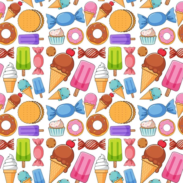 Design Fond Sans Couture Avec Nombreuses Illustrations Desserts — Image vectorielle