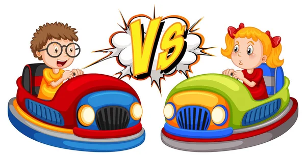 Boy Bumper Car Girl Bumper Car Illustration — Stock Vector