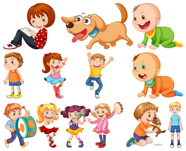 Boldog Gyermekek Különböző Fellépések Illusztrációja — Stock Vector