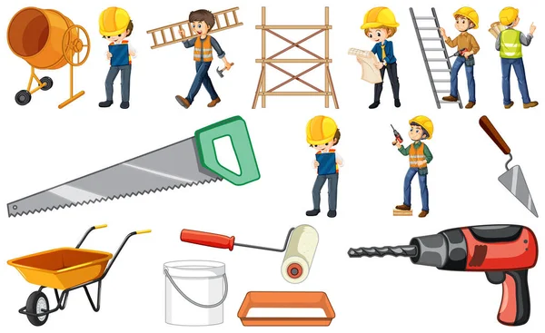 Obrero Construcción Con Ilustración Personas Trabajo — Vector de stock