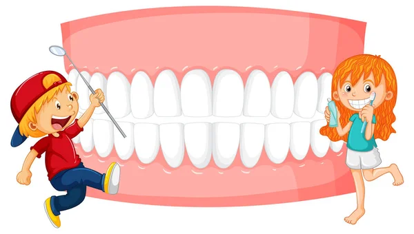 Children Cartoon Character Brushing Teeth Illustration — Vector de stock