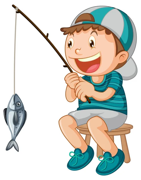 Ragazzo Felice Seduto Una Sedia Pesca Illustrazione — Vettoriale Stock