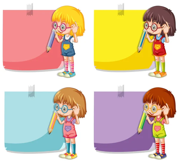 Cute Girl Cartoon Character Colour Notepad Illustration — Stock Vector