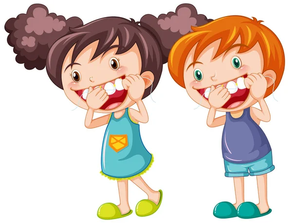 可爱的小孩卡通人物牙线牙线图解 — 图库矢量图片