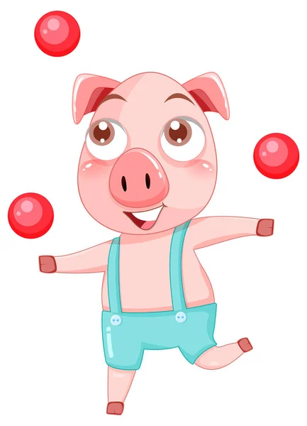 Cute Pig Cartoon Character Juggling Illustration — Vetor de Stock