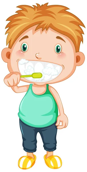 Boy Cartoon Brushing Teeth Illustration — ストックベクタ