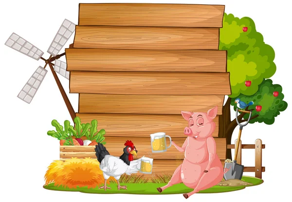 Empty Banner Template Farm Animals Illustration — Vector de stock