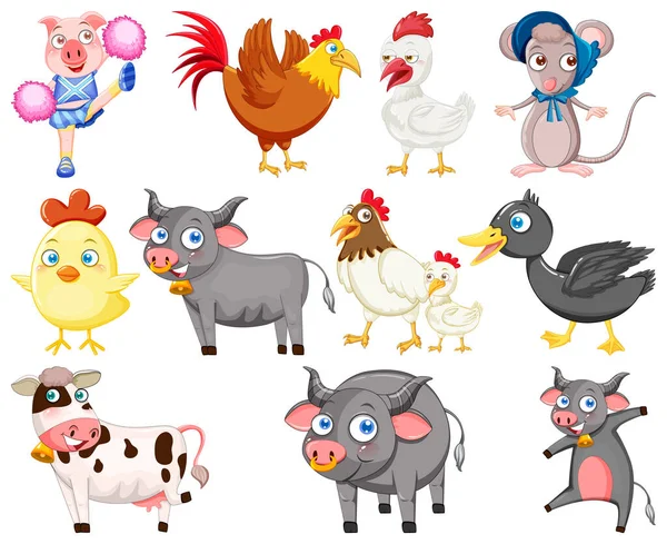 Animales Lindos Con Feliz Sonrisa Ilustración — Vector de stock