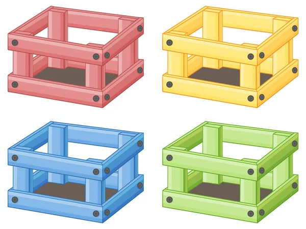 Set Differnt Colour Wooden Crate Illustration — 스톡 벡터