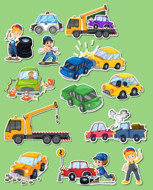 Sticker set of professions characters and objects illustration