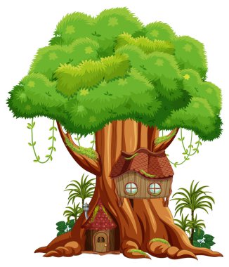 Büyük ağaç izole çizgi film çizimi