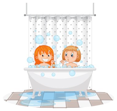 Küvette oynayan mutlu çocuklar.