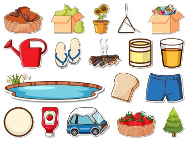 Sticker set of mixed daily objects illustration