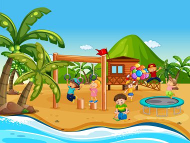 Mutlu çocuk resimli plaj oyun parkı